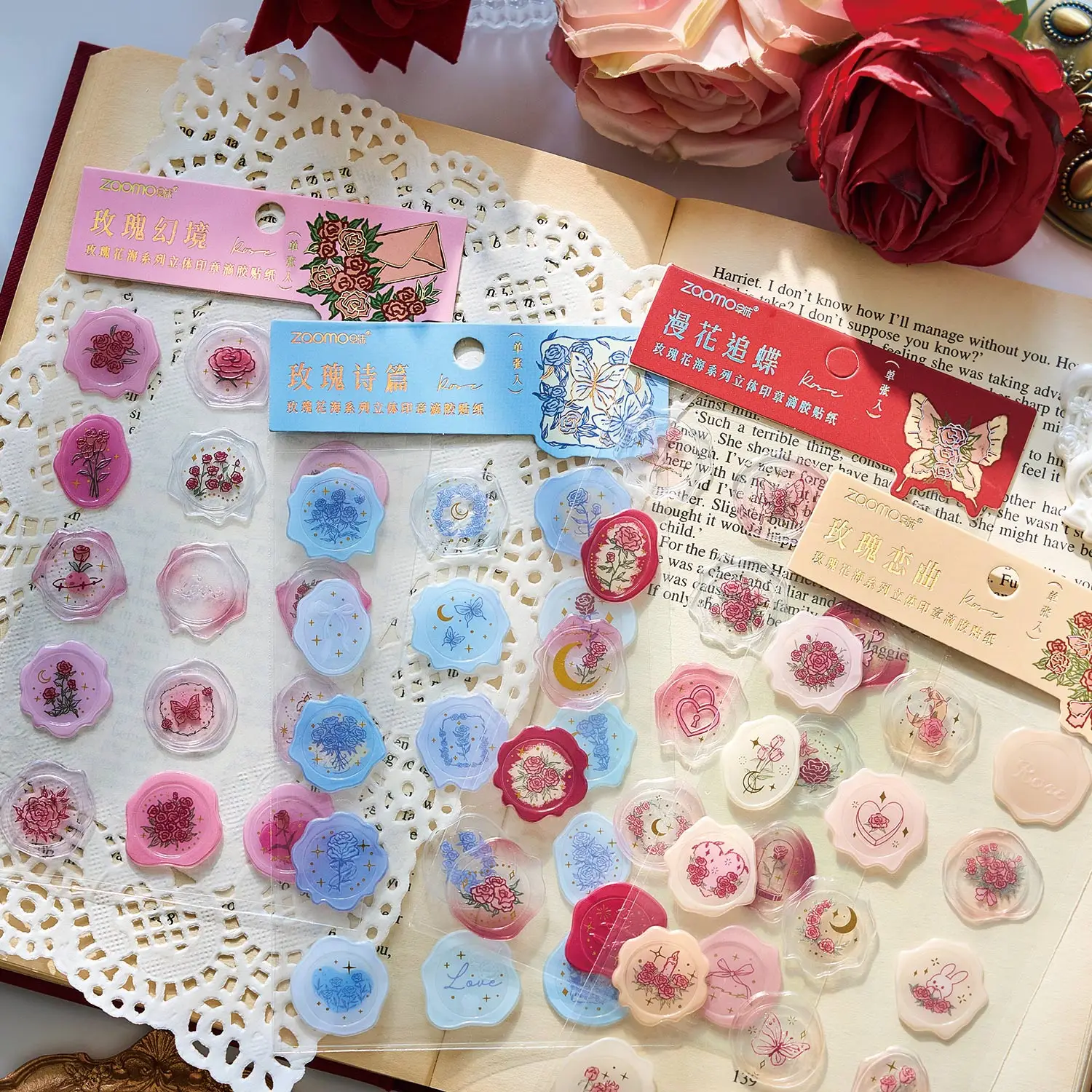 Fire Paint Glue Sticker Rose Sea Series Stereo Handbook DIY Decorative Fire Paint Sticker Envelope Seal Sticker