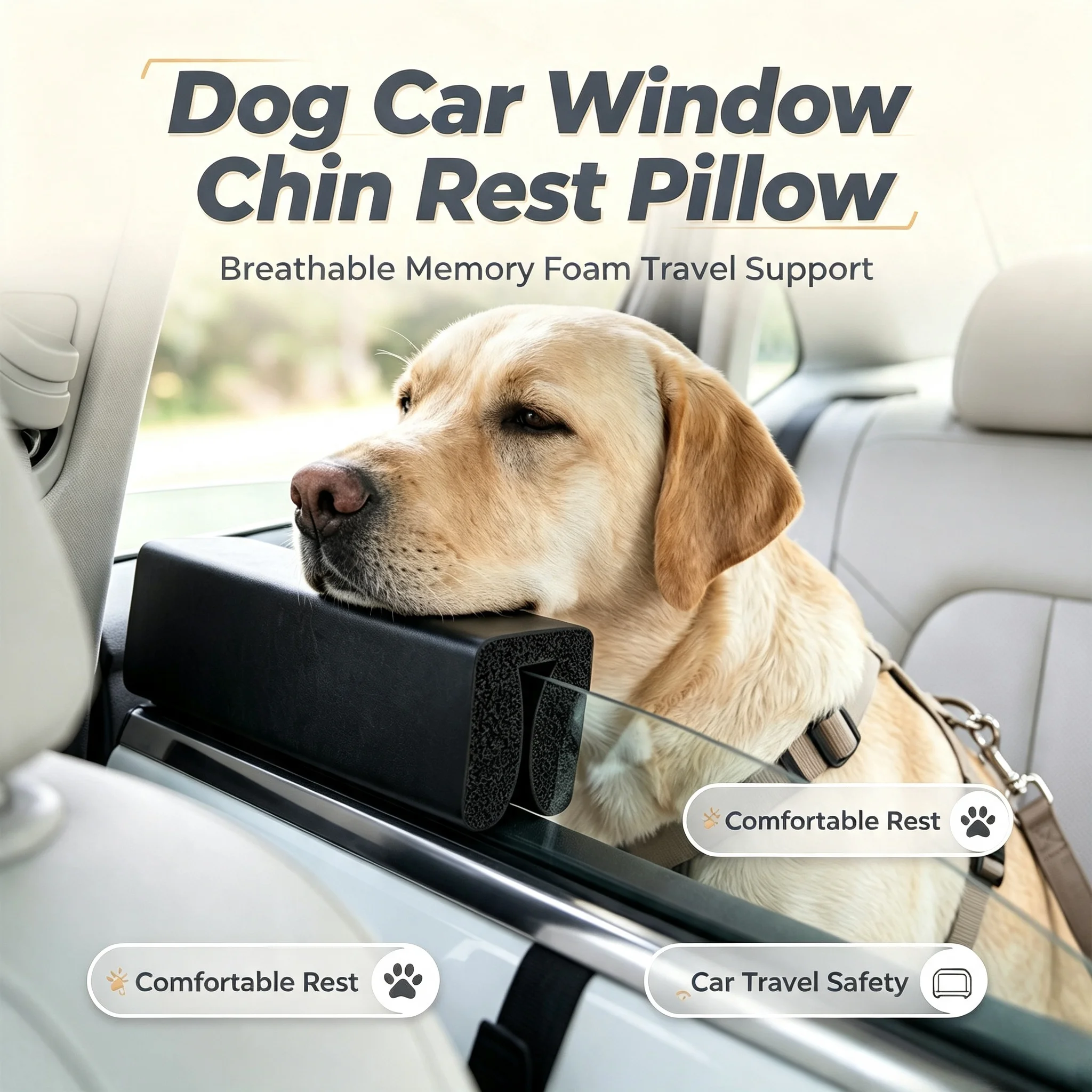 Dog Car Window Chin Rest Pillow Breathable Memory Foam Pet Headrest Hanger Travel Safety Support Dog Car Seat Head Rest Pillow