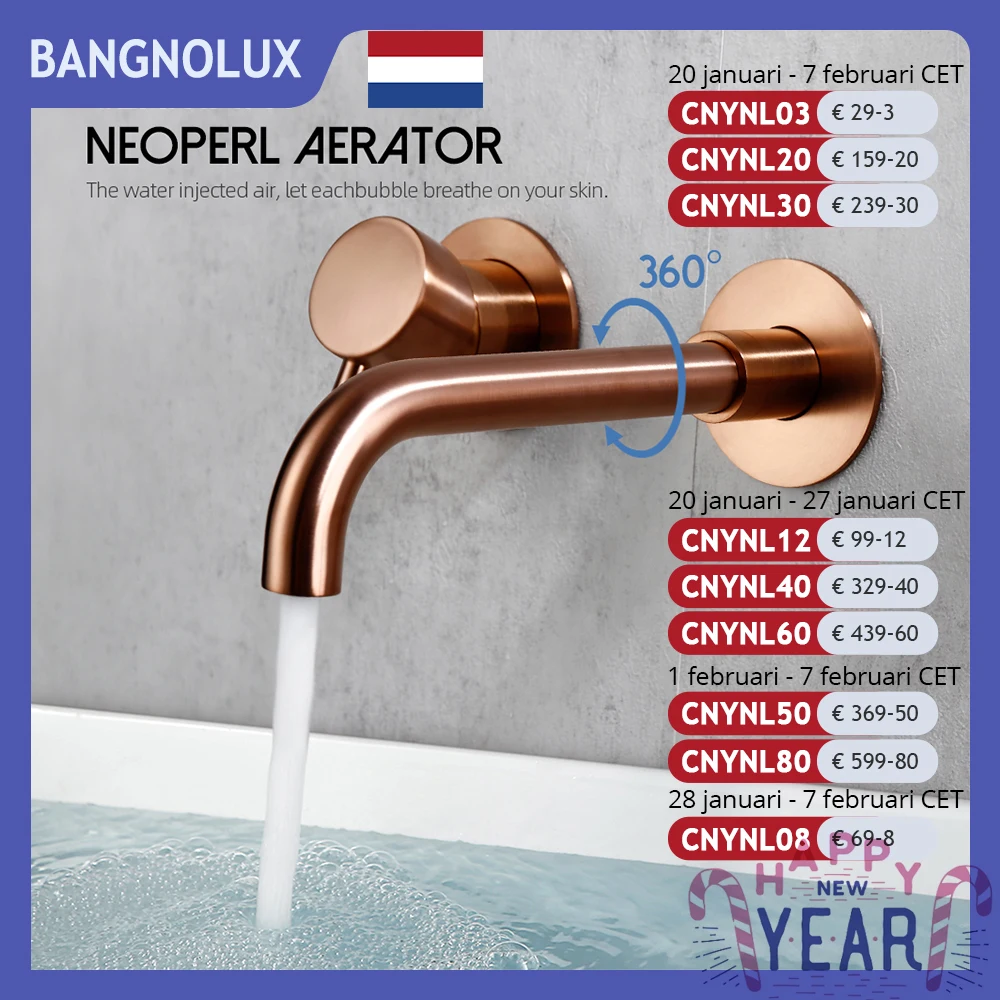 Bagnolux Polished Or Brushed Rose Gold Bathroom Faucet Brass Round Hole Concealed Type Household Hot Cold Bathroom Faucet