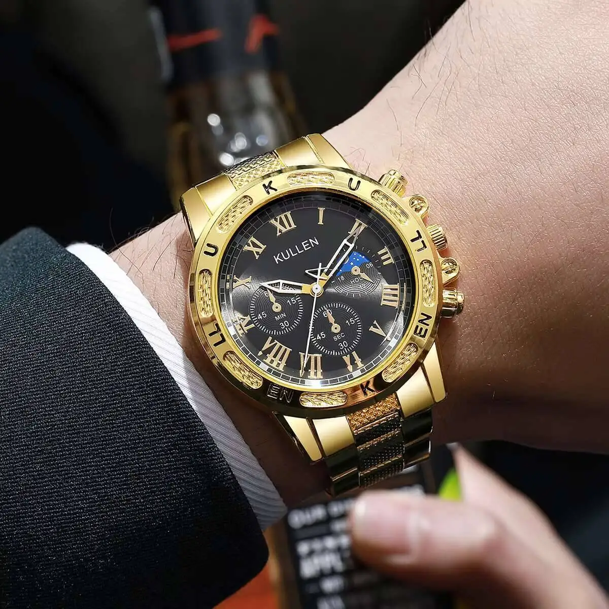 الفاخرة الطلب الكبير رجال الأعمال الساعات موضة روما الهاتفي ساعة كوارتز ساعة اليد الذكور Reloj Hombre