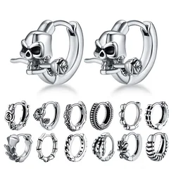 2Pcs/1Pair Men's Earrings Unique Design Small Hoop Earrings For Women Stainless Steel Vintage Color Punk Gothic Trend Jewelry
