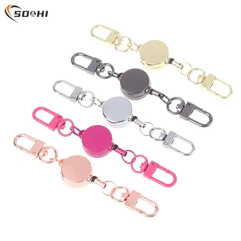 Retractable Key Holder Anti-theft Metal Easy-to-pull Buckle Rope Elastic Keychain Sporty Retractable Key Ring Nurse Accessories