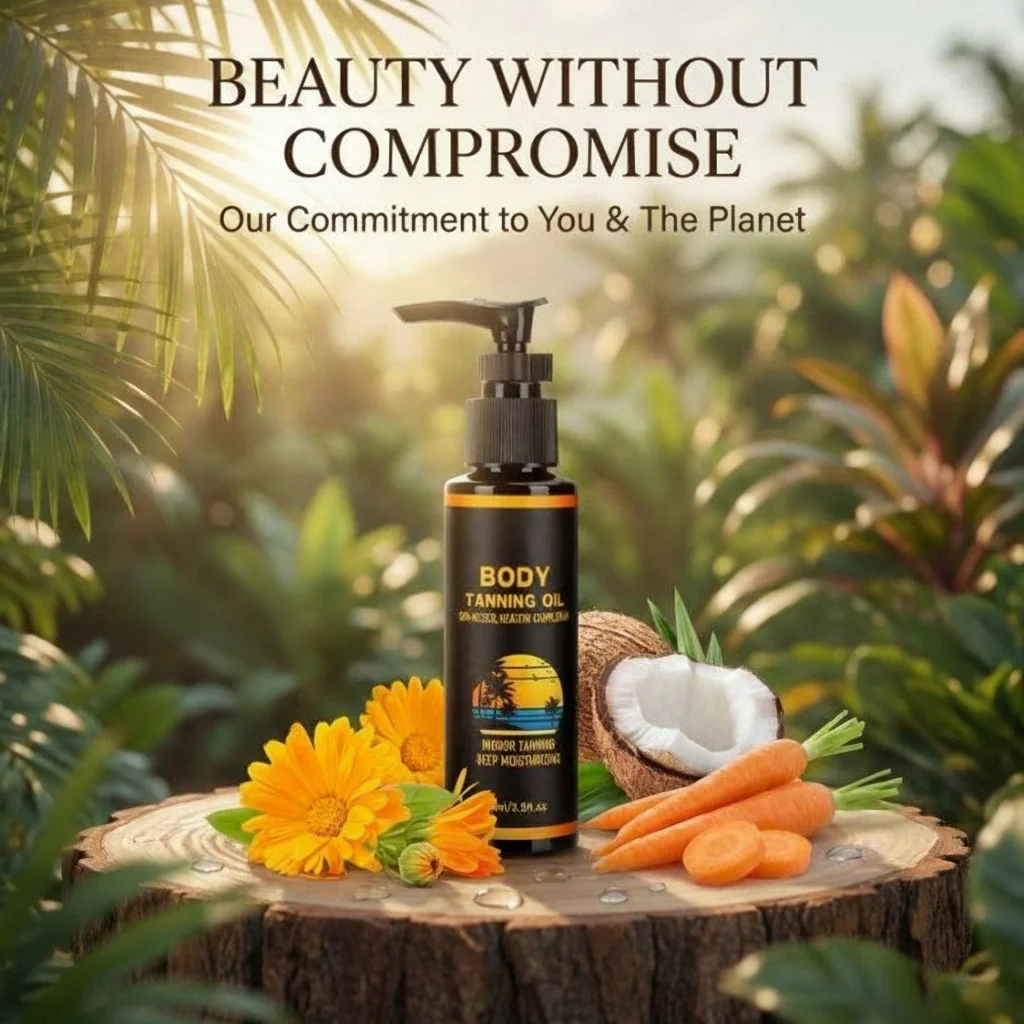 

Body Tanning Oil (100ml) — features a refreshing, non-greasy texture. This vegan formula nourishes the skin, helping you achieve