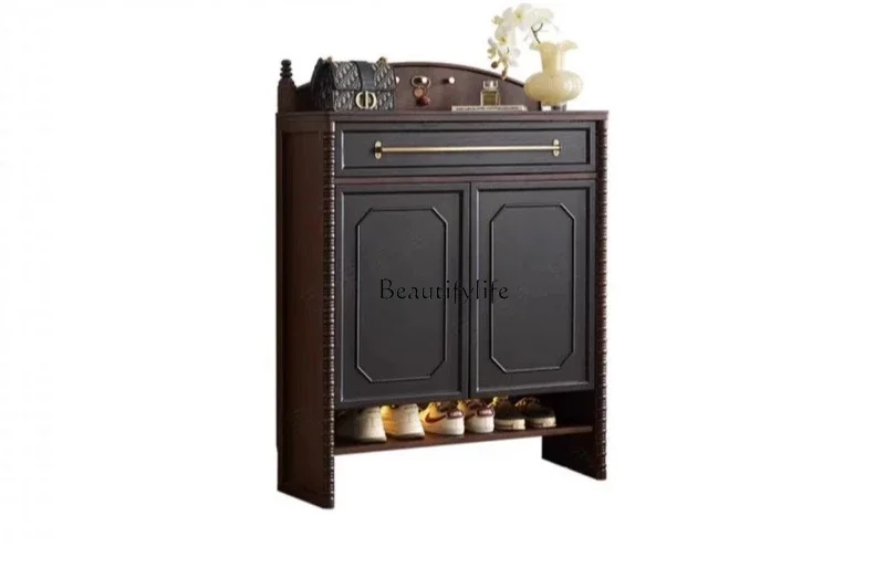 

ls 42French retro style solid wood shoe cabinet, multi-layer storage shoe cabinet at the door of the home