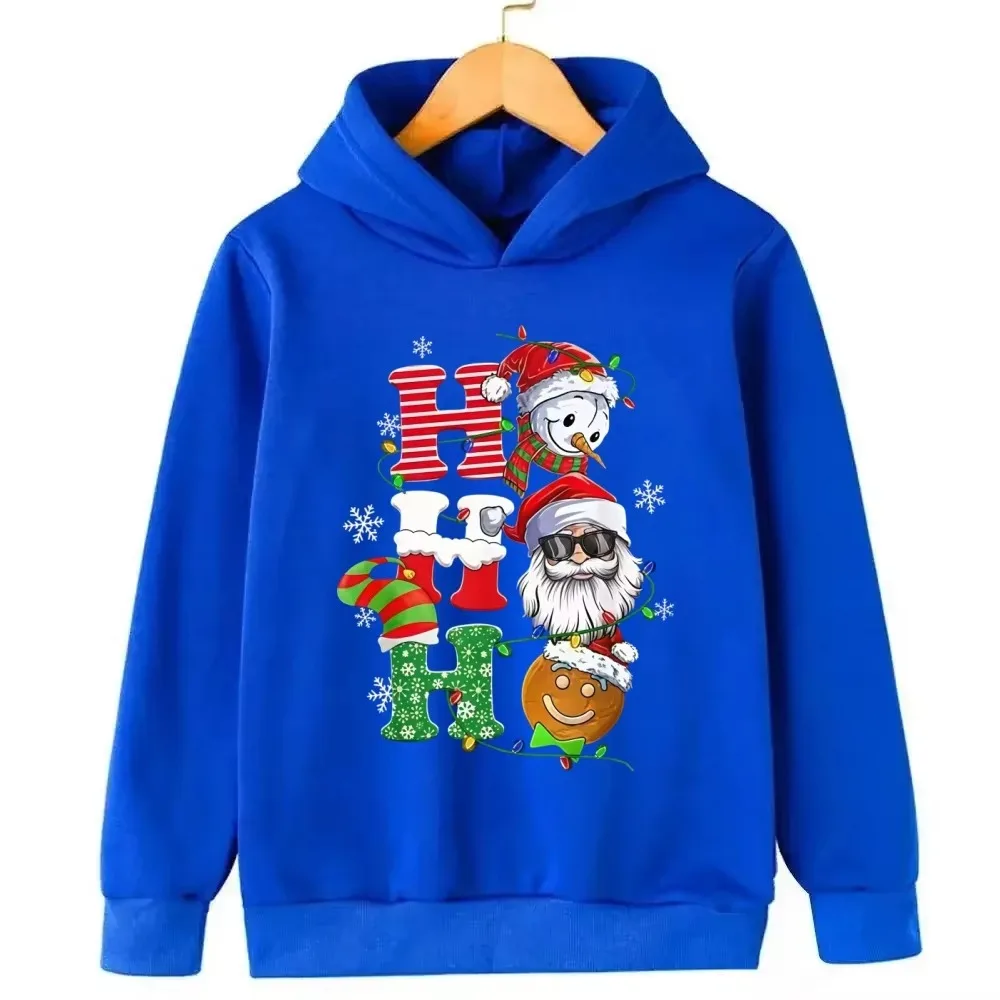 Winter- und Herbst-Weihnachtsgeschenk: warmer, flauschiger Kapuzenpullover für Kinder mit Hirsch- und Weihnachtsmann-Motiv, sportlicher Pullover. – Detail 4
