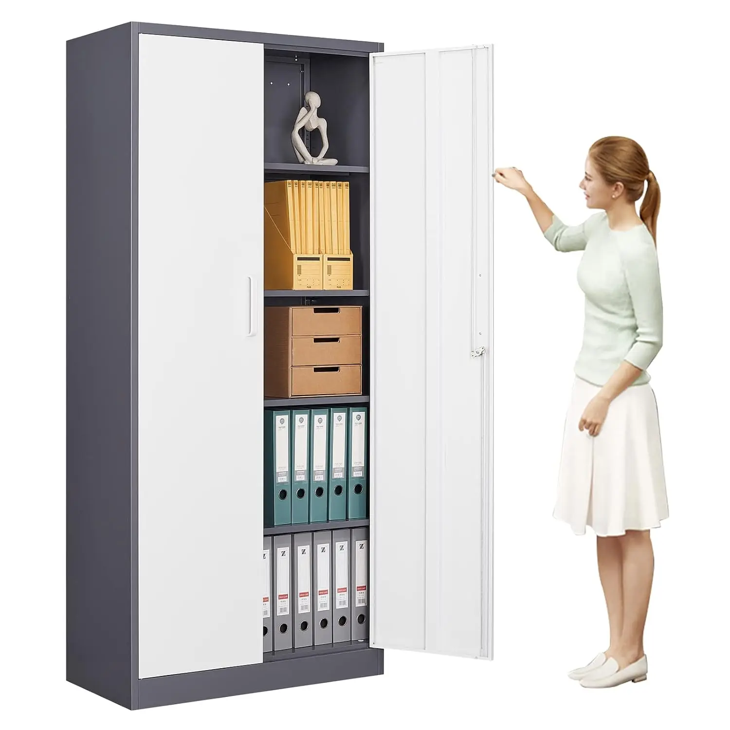 Metal Storage Cabinet with Doors & Shelves, Lockable 5 Shelf Tall Filing Cabinet for Office School Garage, Customized