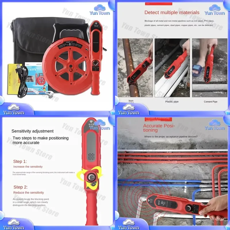Pipeline Blockage Detector for Instrument Pipeline 20M 40M PVC Diagnostic Scanner Waterproof Probe High Precision Leak