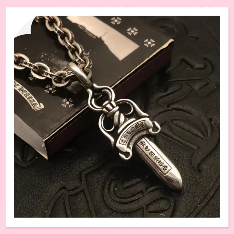 

Trendy Necklace Men's and Women's Medium Double-sided Sword Necklace Pendant Retro Style Sweater Chain Jewelry