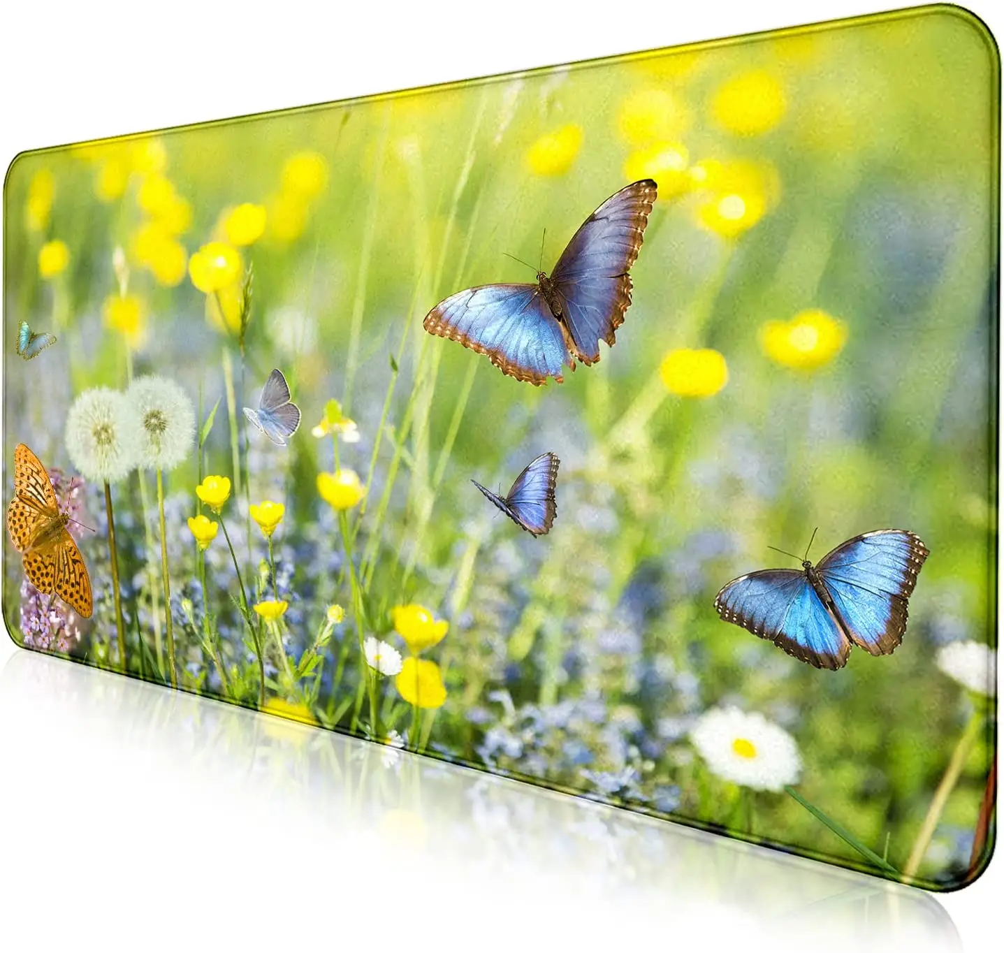 Butterfly Wildflowers Large Extended Mouse Pad with Stitched Edges Non-Slip Waterproof Rubber Base for Computer Keyboard Laptop