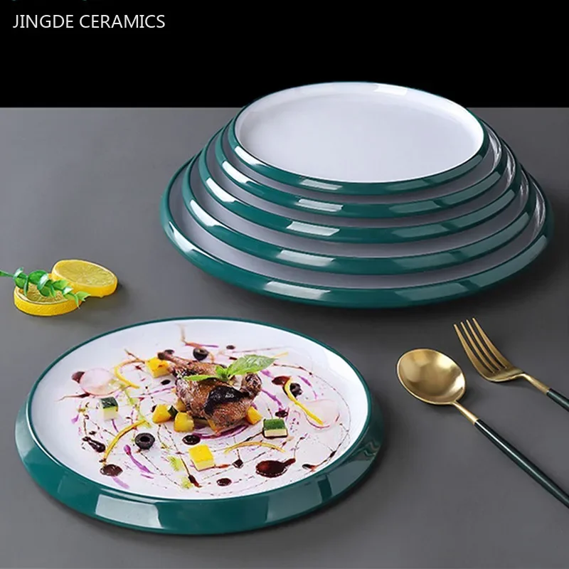 1Pc Commercial Melamine Tableware Household Plastic Dinner Plates Round Barbecue Salad Dishes Plate Kitchen Accessories