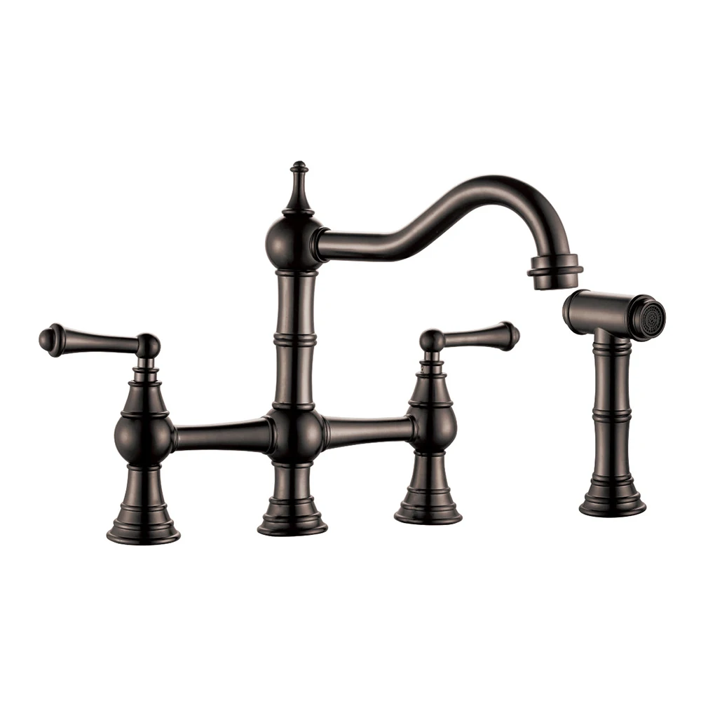 YYHC-Golden Finished Solid Brass Four Holes Sink Mounted Kitchen Faucet