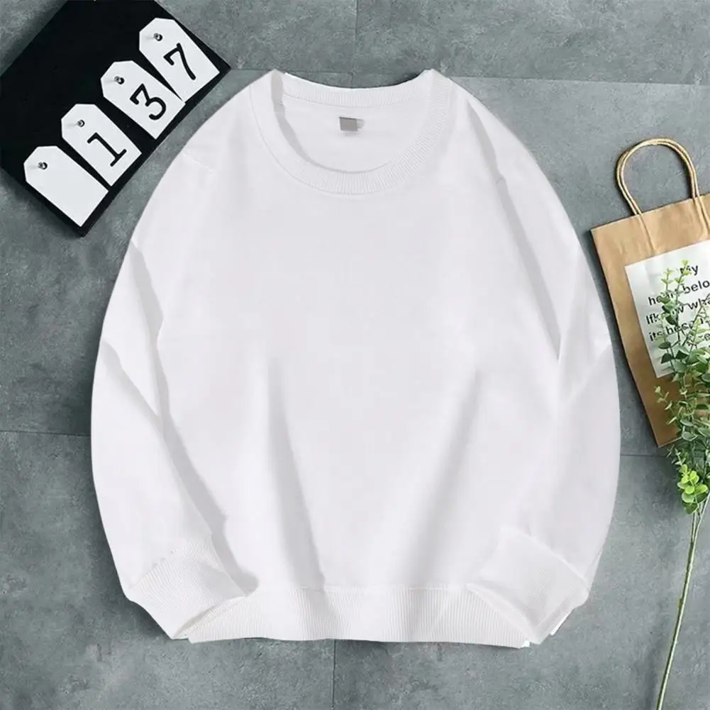 

Long-sleeved Men Sweatshirt Loose Fit Men Sweatshirt Men's Round Neck Solid Color Sweatshirt with Elastic Cuff Casual for Fall