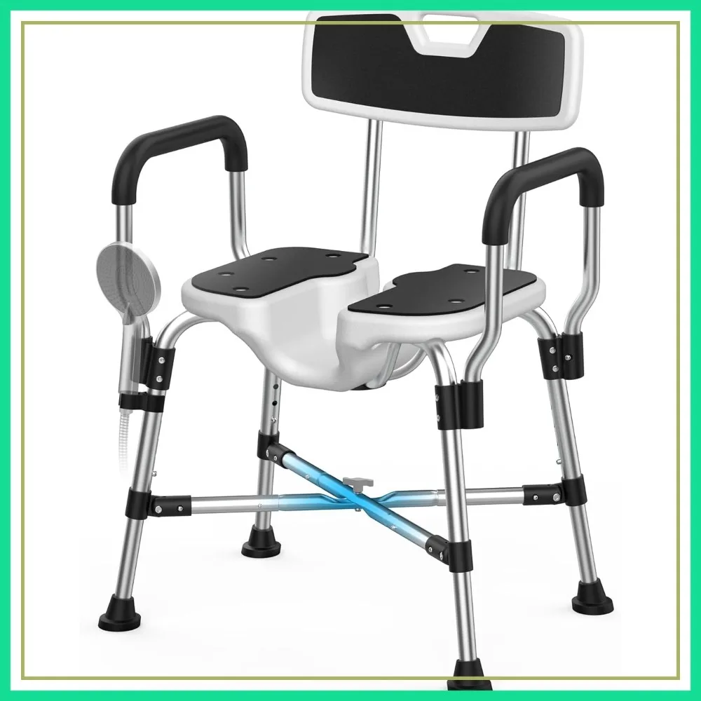 

450lb U-Shape Shower Chair with Armrests & Back, Adjustable Height Heavy Duty Bath Stool for Elderly Disabled