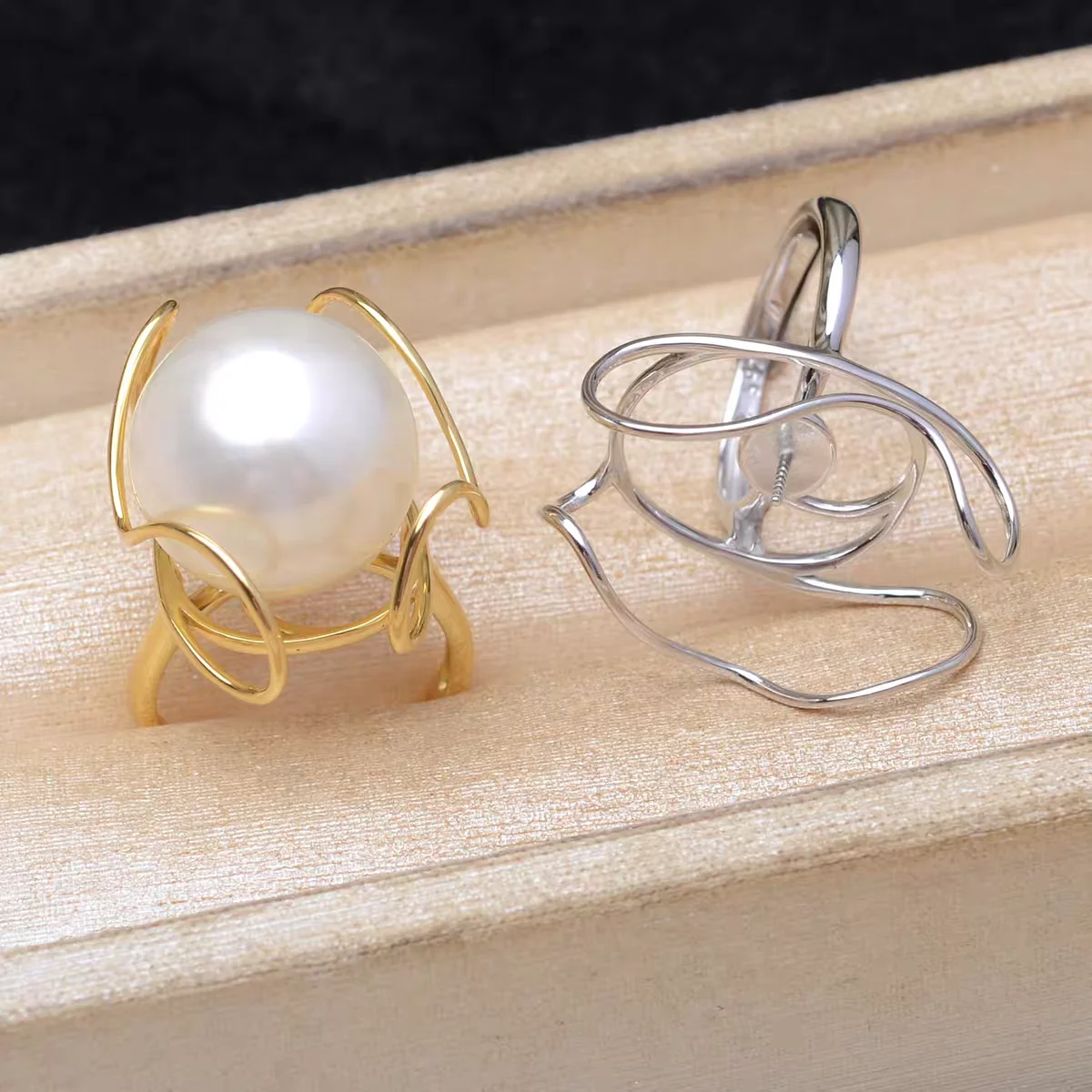 S925 فضة قابل للتعديل البنصر حوامل قاعدة إعداد النتائج مجوهرات ل 16-26 مللي متر اللؤلؤ الباروك 3 قطعة/الوحدة #1