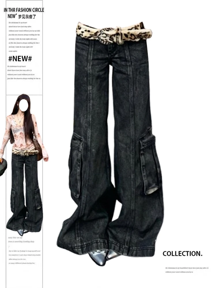 

Осень-зима 202, женские джинсовые брюки, готические Harajuku Y2K, японские мешковатые джинсы-карго в стиле гранж, мужские широкие джинсы Goblin Core Mom Jeans