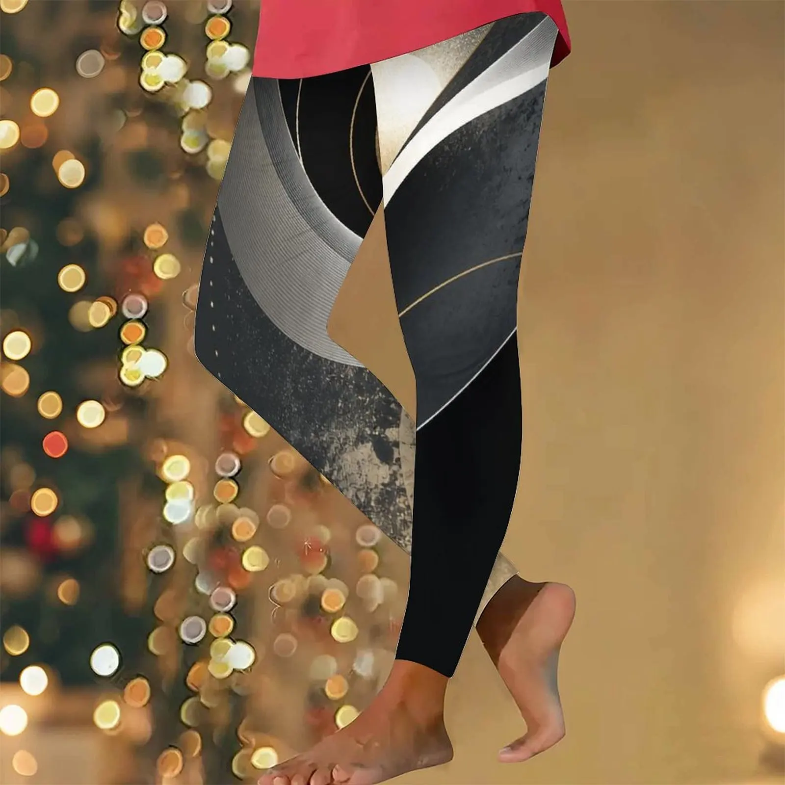 Women High Waist Full Length Fitted Printed Abstract Geometric Leggings
