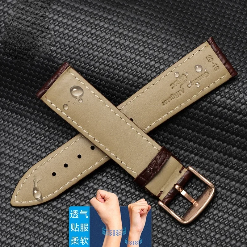 Crocodile Leather Watch Strap for Longines Tissot Mido Le Locle EBOHR Waterproof Sweat-Proof Soft Comfortable Watchband 20mm