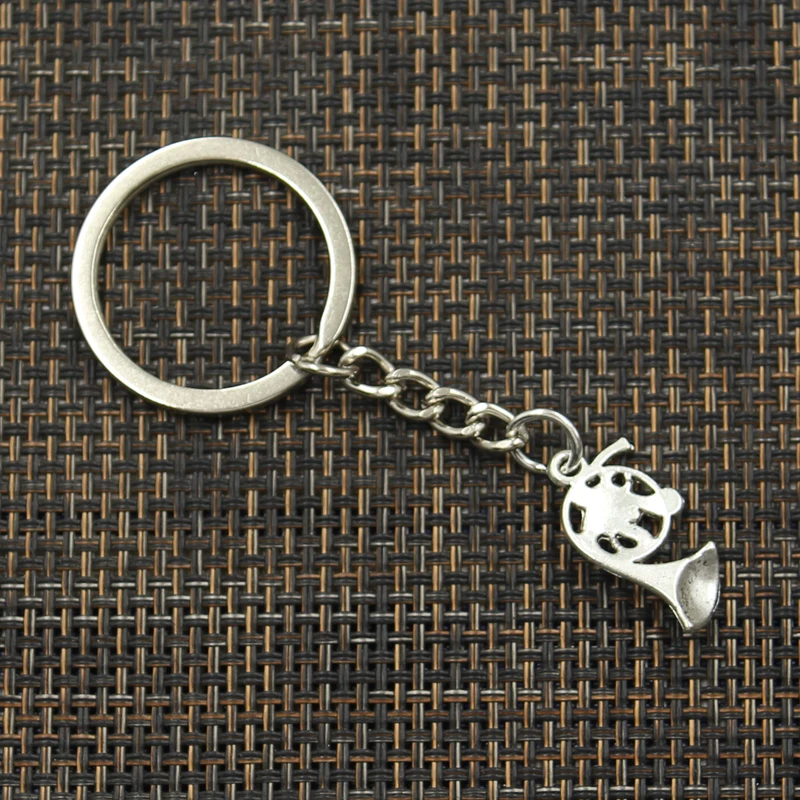 Fashion 30mm Key Ring Metal Key Chain Keychain Jewelry Antique Silver Color Plated French Horn 23x18mm Pendant