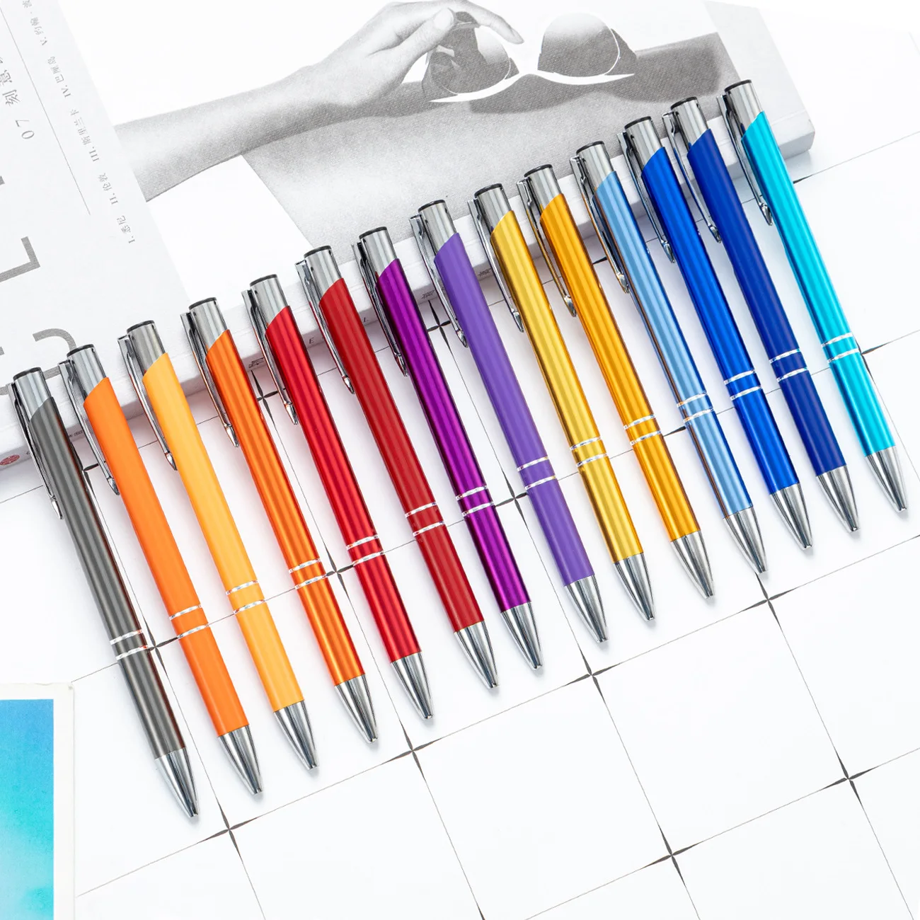 75PCS  Cute Metal Ballpoint Pen Multicolor High Quality Push Pen  School Office Supplies Student Creative Gift Wholesale