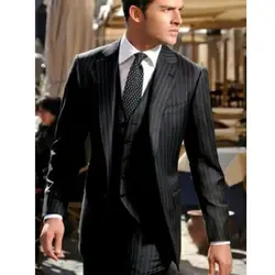 Traje a rayas negras de diseño italiano para hombre, esmoquin Formal de alta calidad para fiesta, trabajo de oficina, chaqueta, pantalones y chaleco, 2023