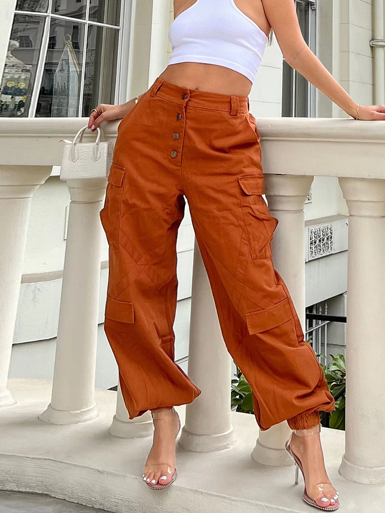 Sibybo Autumn Button Pocket Green Overalls Women Y2k Pant 2022 Casual Loose Elastic Cuffs Street Party Hot Girl Fashion Workwear