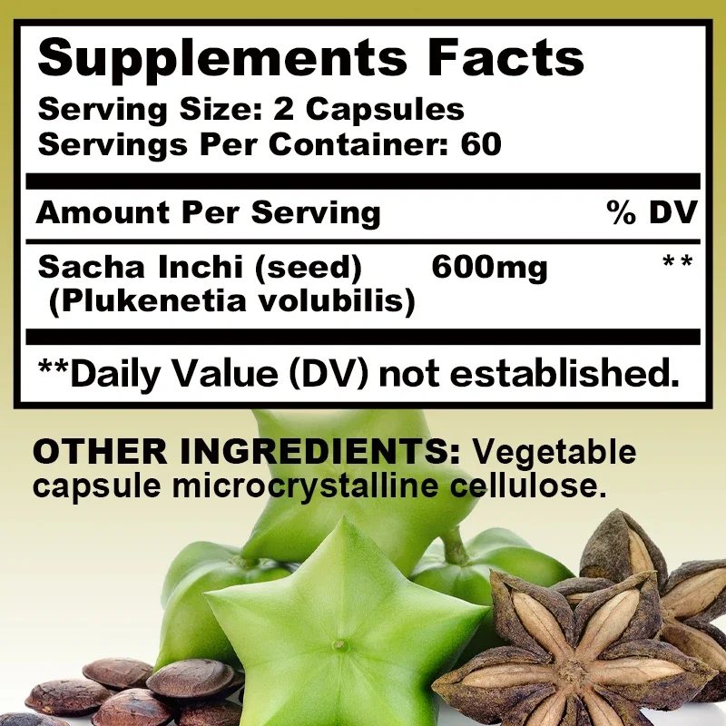 Sacha Inchi Capsules 600mg - Organic Source of Omegas 3, 6 and 9 - Helps Gut, Skin, Hair, Heart Health