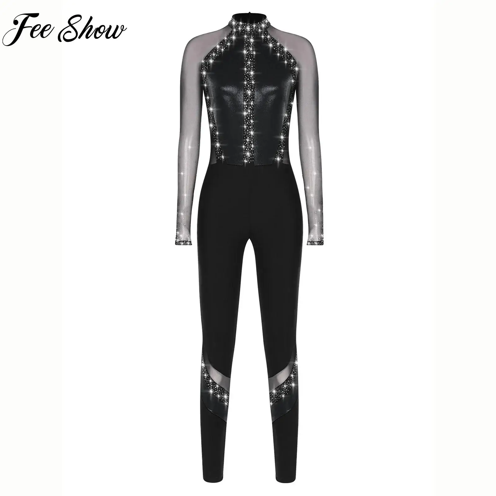 여성 수영복 체조 댄스 점프수트 발레 모던 댄스 의상 피겨 아이스 스케이팅 댄스웨어 라인스톤 풀 바디 레오타드