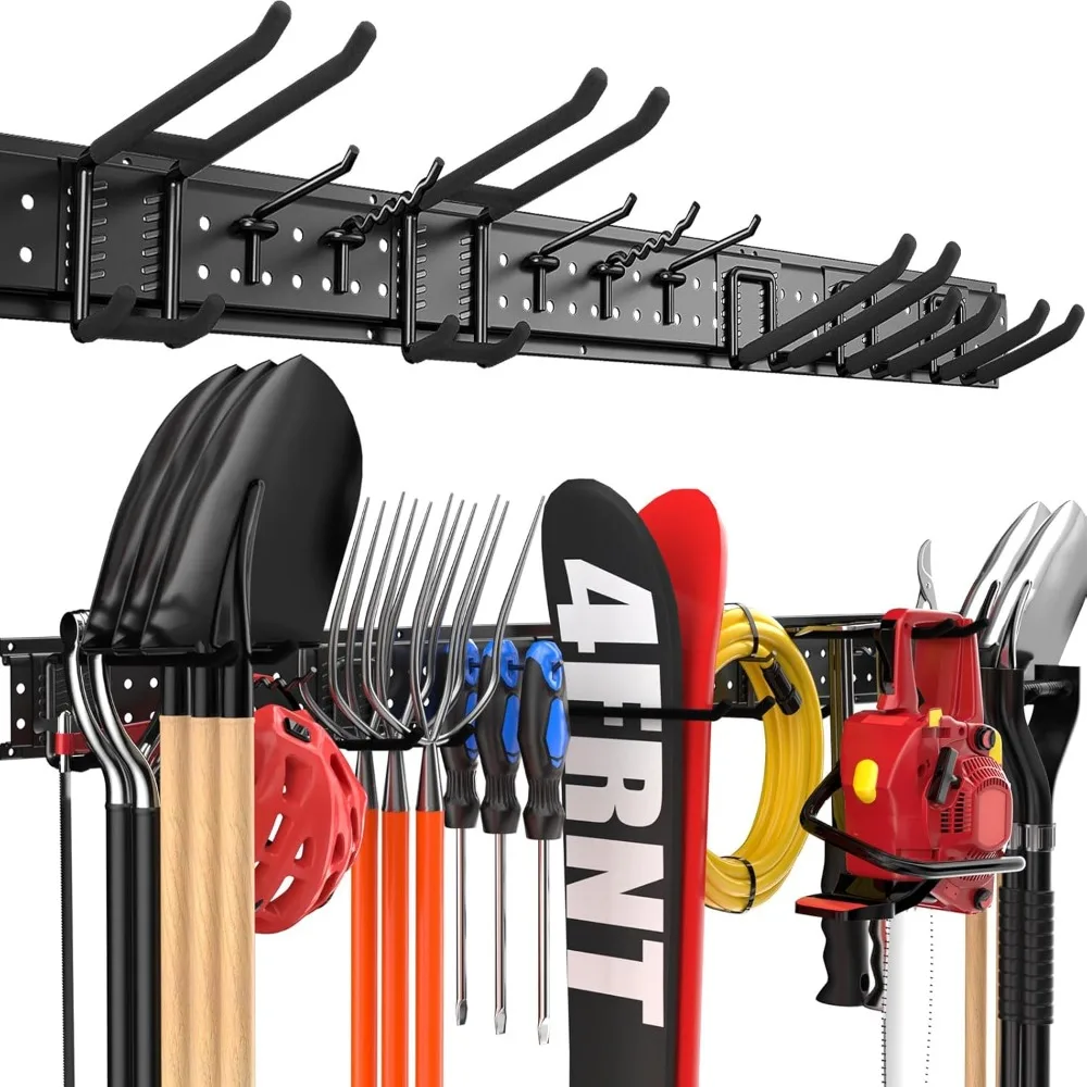 

Garage Tool Organizer Wall Mount 48 inches with 10 Adjustable Heavy-Duty Hooks, Garage Organization, Garden Tool Storage Rack fo