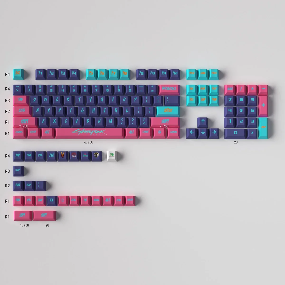 PBT Cyber punkk keycaps สีระเหิดความร้อนเชอร์รี่ความสูงสีชมพูสีม่วงคีย์บอร์ดเชิงกลที่กำหนดเอง GK61 Anne Pro 2