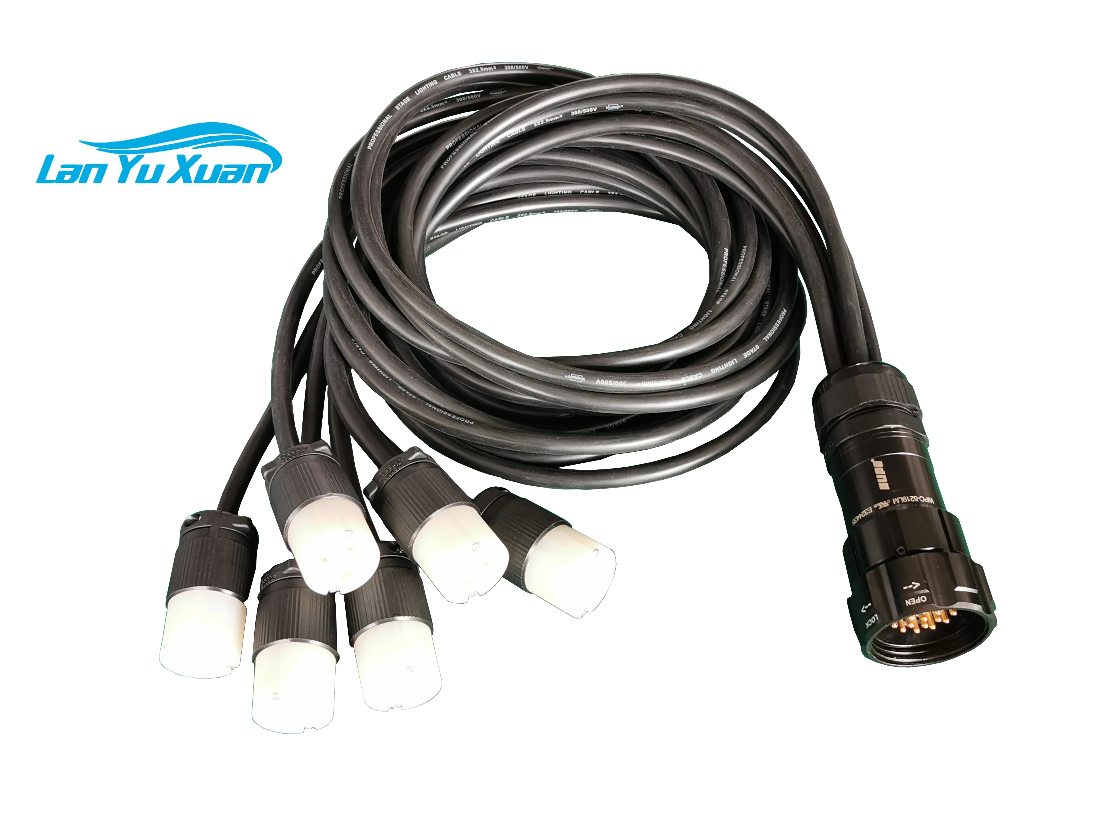 

Socapex 19-Pin Male Plug Breakour Cable to CEE 16A Loose Tail With Edison Distribution 6 Core Cable