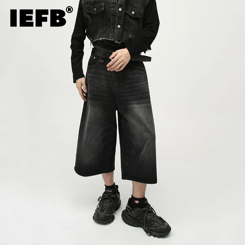 

IEFB Casual Men's Jeans Vintage Spring Summer Loose Male Wide Leg Shorts New Washed Fashion Knee Length Denim Trouser 9A8825