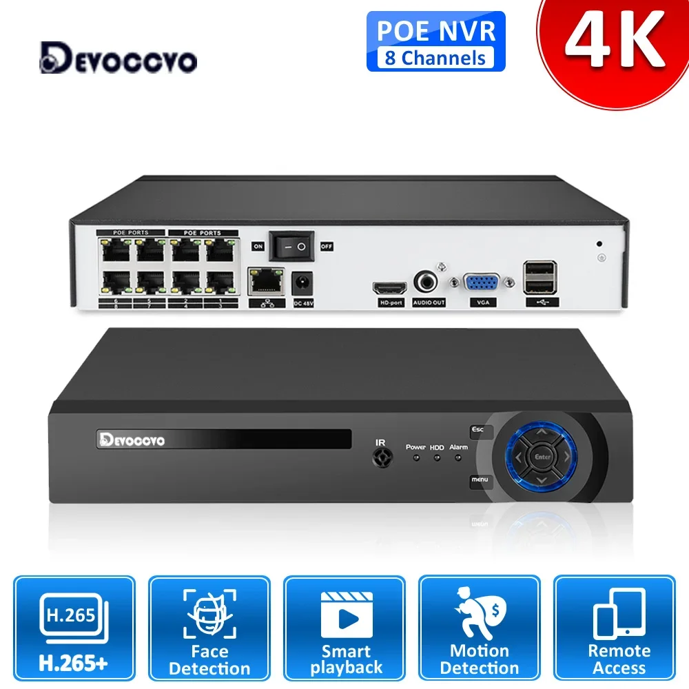 H.265 4K 4CH 8CH POE NVR for 5MP IP Security Surveillance Camera CCTV System 8MP XMEYE Face Detection Network Video Recorder P2P