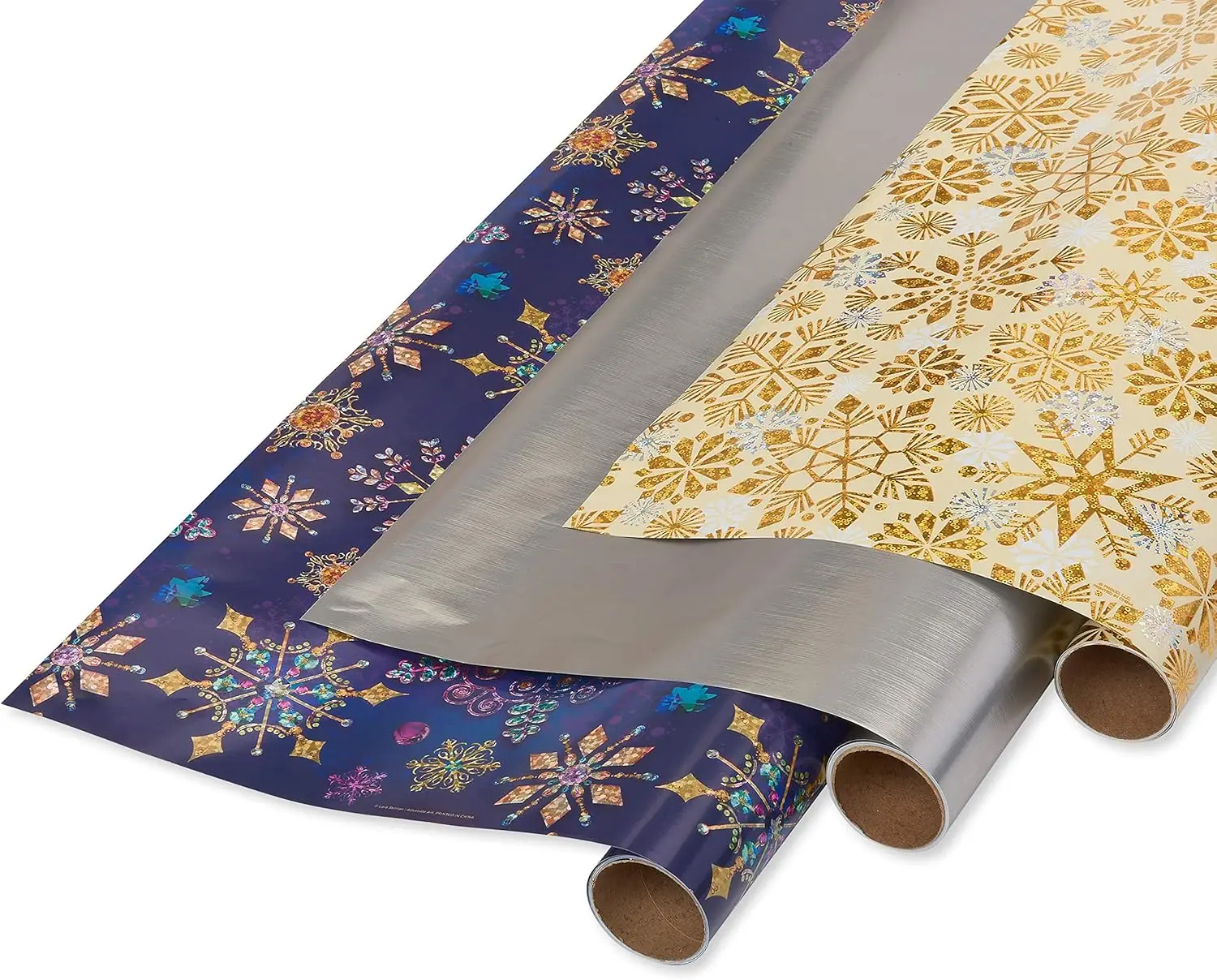 

Рулоны упаковочной бумаги для Рождества, Хануки и всех праздников, с принтом снежинок и металлическим серебряным отливом (3 рулона, 62,5 кв. м)