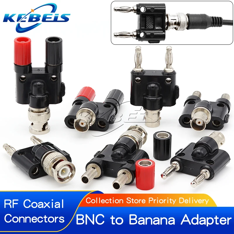 1Pcs BNC to Banana Adapter BNC To Two Dual 4mm Banana Male plug & Female jack RF Coaxial Connector 3Way Splitter Test converter