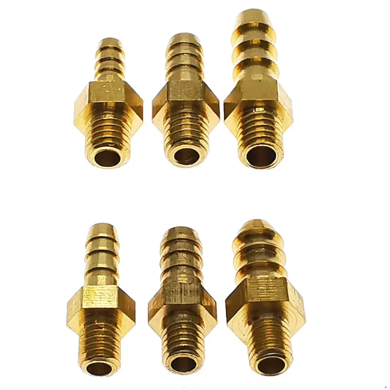 Mini Brass Pagoda Pipe Fittings, rosca métrica masculina, M5, M6, M8, latão, 4, 5, 6, 8mm, Mangueira Barb, Tubo de couro, Trachea Connector