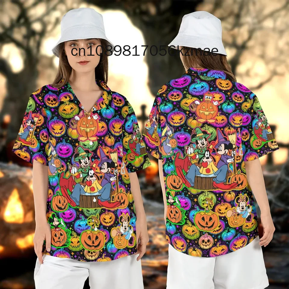 2024 Disneyland Halloween Button Shirt  Fashion Short Sleeve Shirts Men Women Kids Casual Beach Shirts Disney Hawaiian Shirts