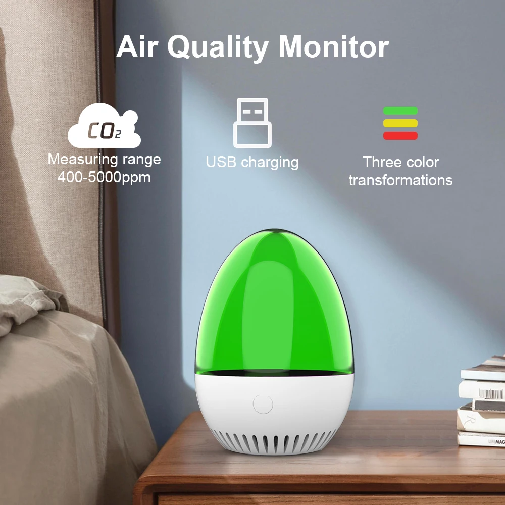 Three-color CO2 Quality Detector Portable Egg-shaped Temperature Humidity Sensor Tester Home Indoor Tuya-WIFI CO2 Gas Detector