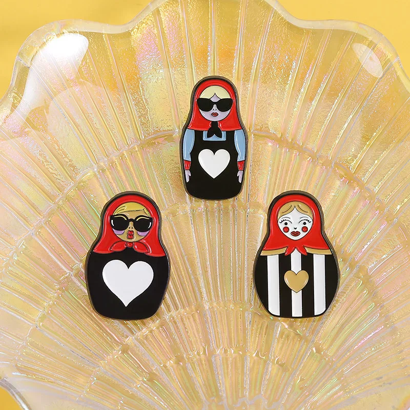 Russian Cultural Costume Collected Enamel Pin Classic Russian Nesting Doll Metal Brooches Lapel Badge Jewelry Gift For Friends