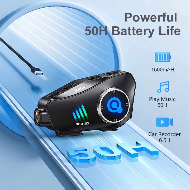 Le nouveau casque de moto Q28-2X interphone Bluetooth interphone pour 2 personnes Distance 1000 mètres 1080P Hd objectif Ultra grand Angle
