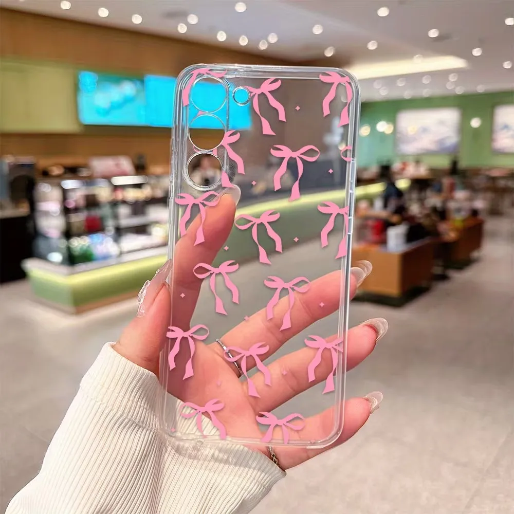 Pink Ribbon Bow Soft TPU Phone Case For Samsung Galaxy A73 A72 A71 A56 A55 A54 A53 A52 A51 A50 Transparent Shockproof Back Cover