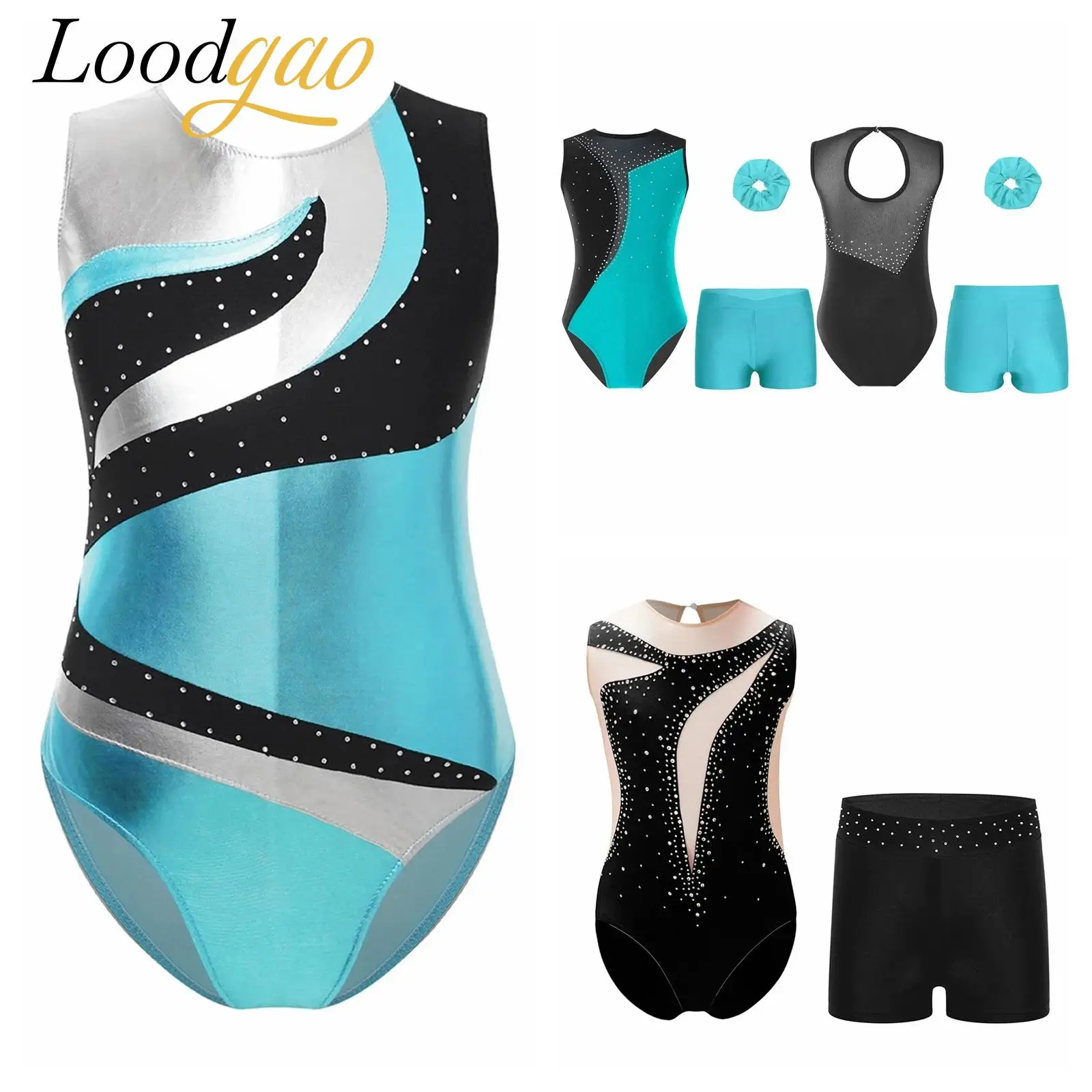 

Girls Gymnastics Leotardo Outfit Kids Metallic Dancewear Sets Children Figure Skating Bodysuit Ballet Jumpsuit Dance Wear