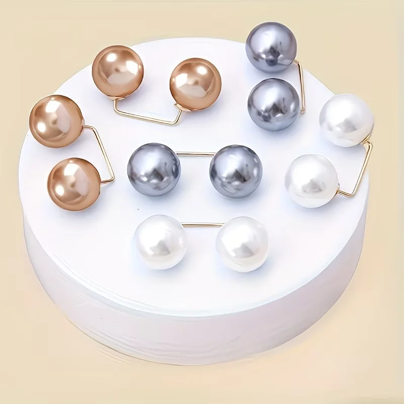 6 PCS Pearl Brooch Pins Set, Modesty Shoulder Strap & Neckline Clips to Prevent Exposure, Easy Application, Multi-Functional