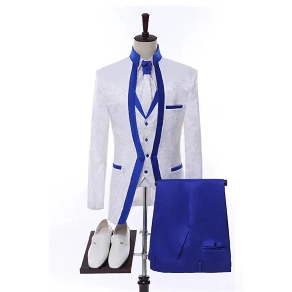 

Luxury Men Suits Jacquard Fabric One Button Slim Fit Wedding 3 Piece Jacket Pants Vest Full Set High End Male Clothing Terno