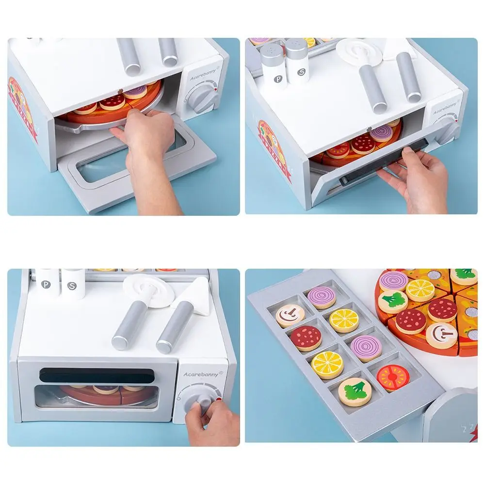 Multicolorido montessori brinquedos de madeira dos desenhos animados pizza simulação forno de pizza brinquedos jogando casa diy jogando brinquedos de cozinha brinquedo