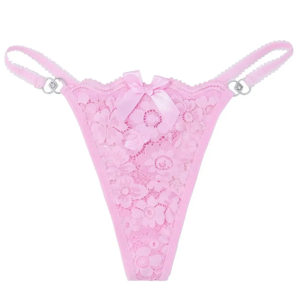 

Breathable Solid Color Sexy Lace Thong Cotton Crotch Low Waist Traceless Panties Underwear Bowknot Briefs Seamless Briefs Girl