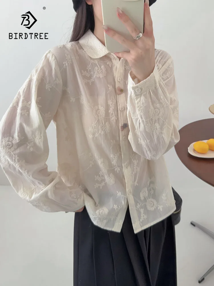 

Новинка 2025, осенняя хлопковая рубашка с длинными рукавами, женская рубашка с отложным воротником и вышивкой, свободная блузка Mori Girl Sweet Prairie Chic T5O455CC