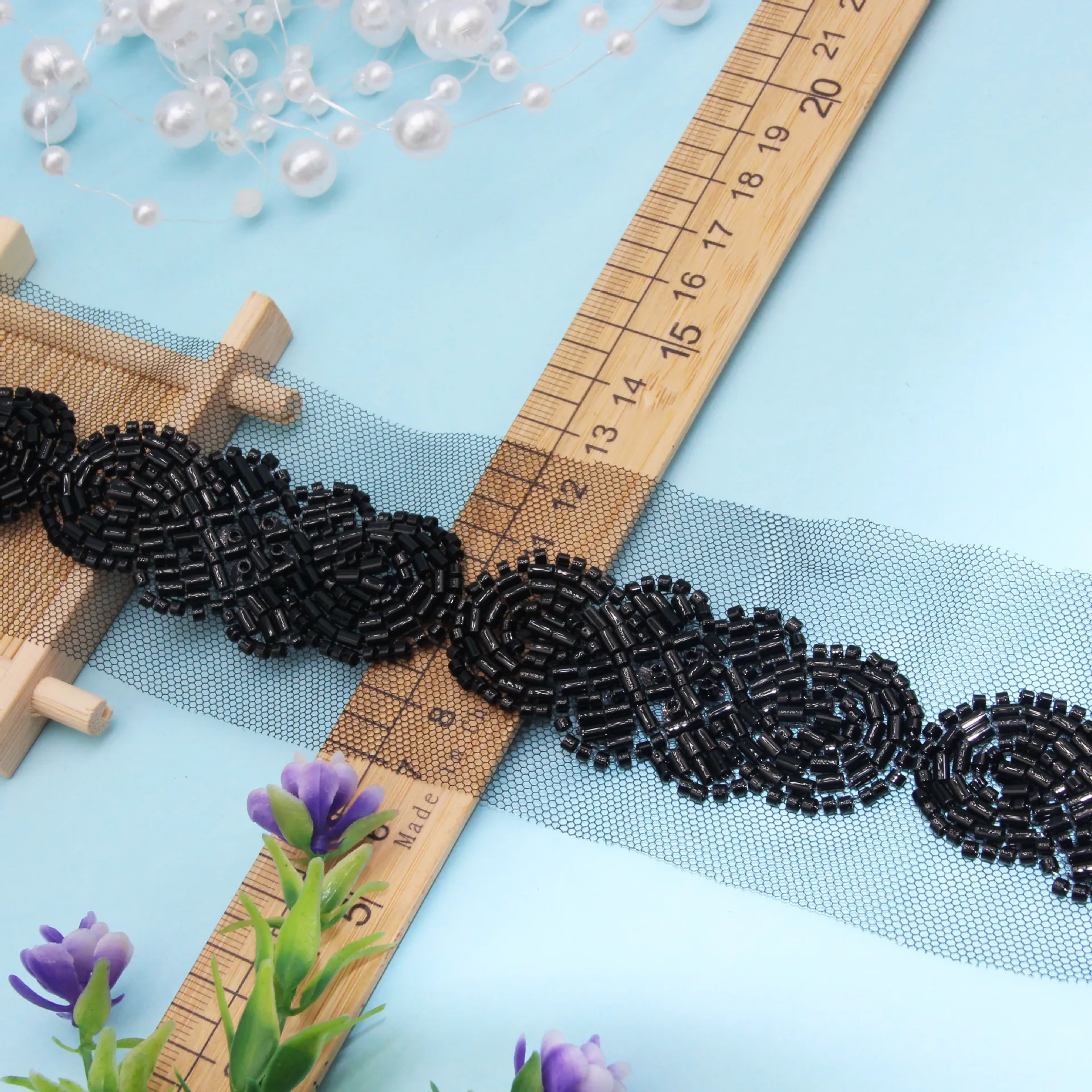 Gold High-end Nail Bead Lace Glass Bead Beaded Embroidered Lace Nail Bead Barcode Lace Formal Dress Clothing Accessories