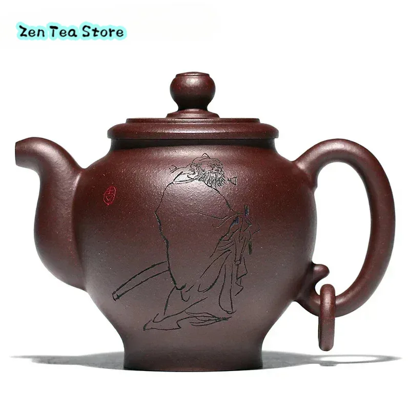 Loiesag 330ml Yixing Authentic Raw Ore Stale Old Purple Mud Purple Sand Tea Pot Famous Engraving 16 Holes Effluent Zisha Teapots