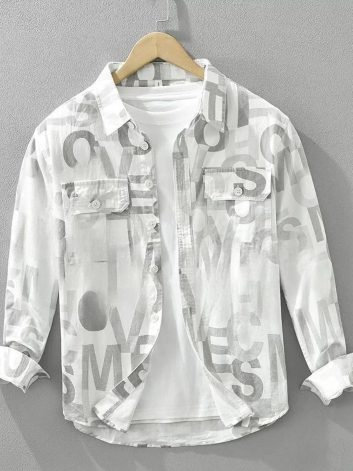 

Trendy Long Sve Cotton irt Men's Spring Autumn Loose Workwear Outerwear Printed Personalized Letter Design Youth Faion