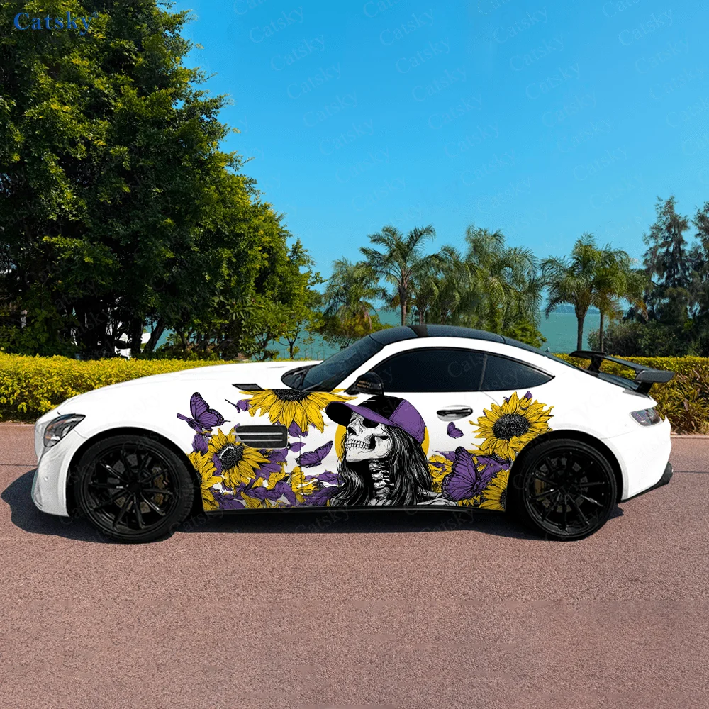 

Череп, длинные волосы, подсолнух, автомобильные виниловые наклейки, самоклеящаяся наклейка из ПВХ, подходит для грузовиков, внедорожников, декор, автоаксессуары, подарок